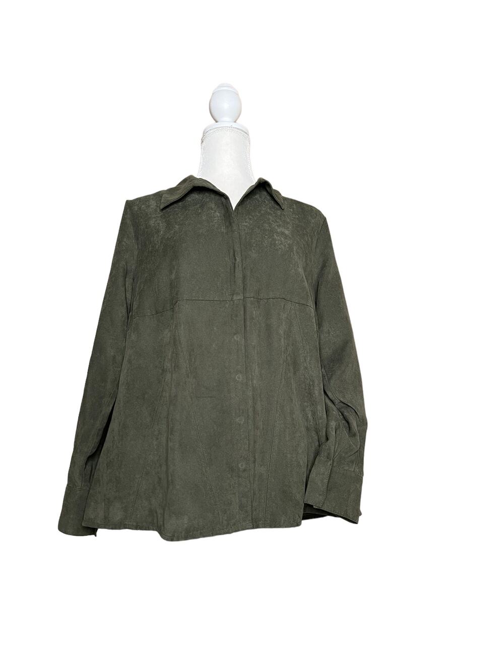 baby & me olive green snap button shirt Blouse Textured Long Sleeve tunic sz M